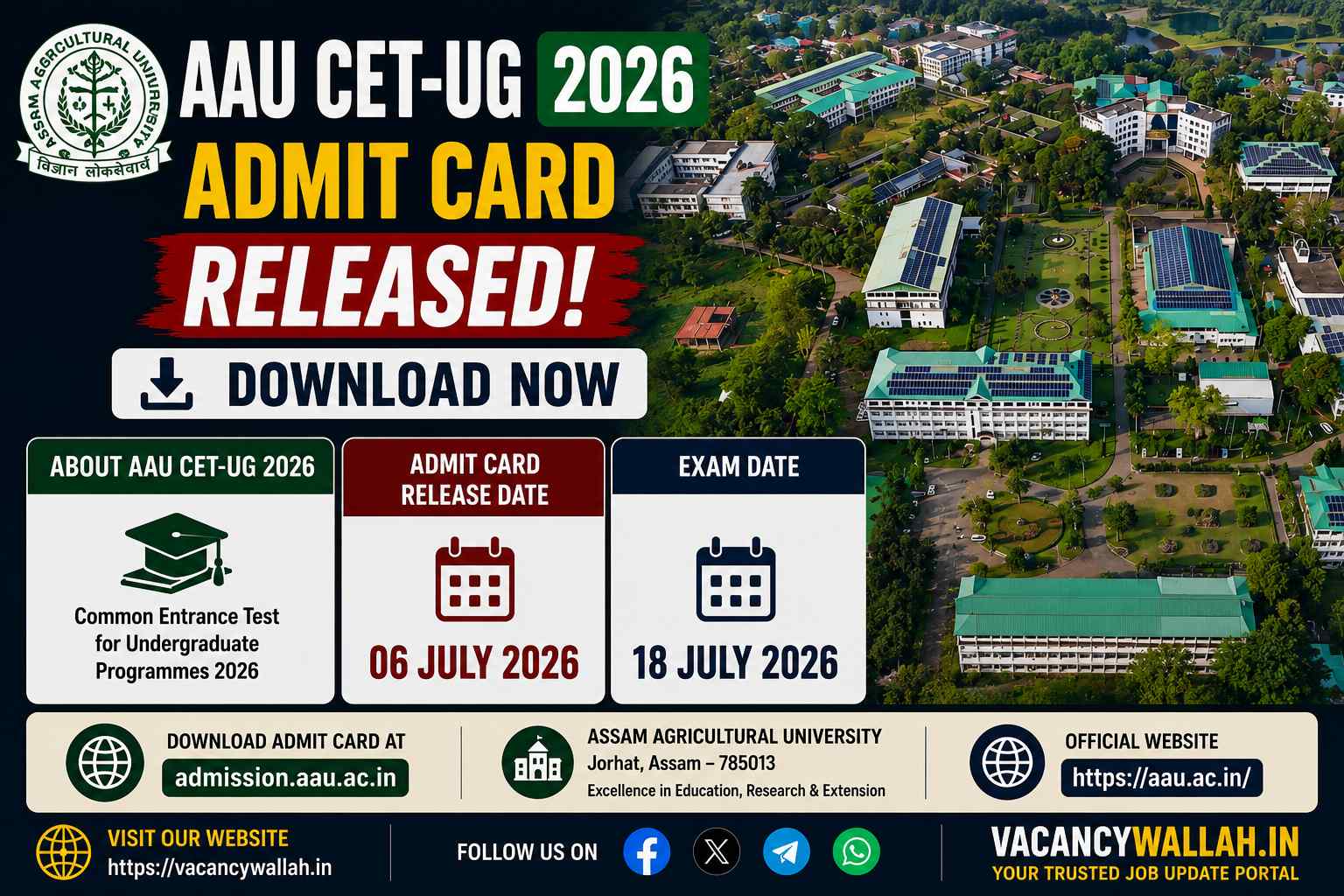 AAU CET-UG 2026 Admit Card Released – Download Now for July 18 Exam