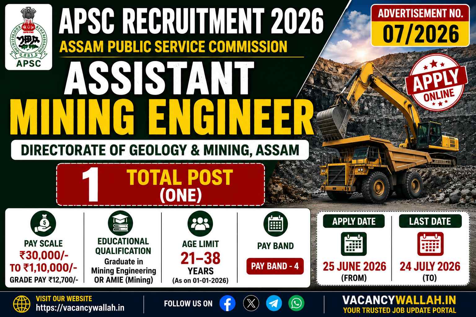 APSC Recruitment 2026 Begins for 1 Vacancy: Submit Online Application, Check Eligibility & Salary