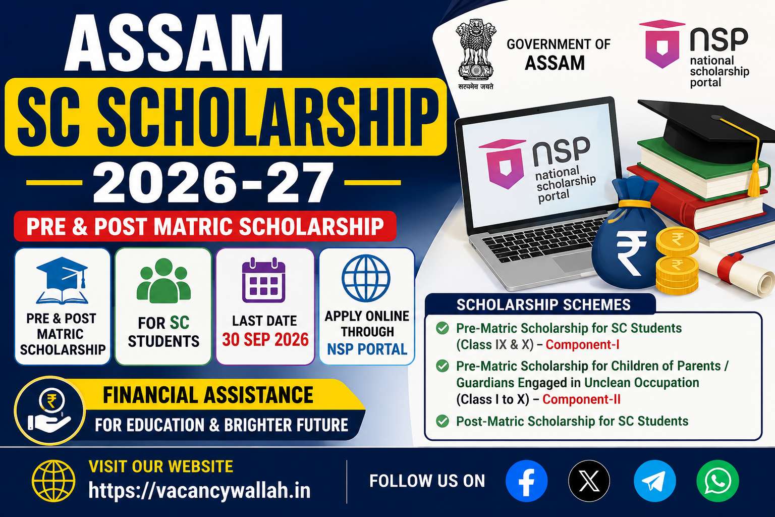 Assam SC Scholarship 2026-27 Apply Online – Pre & Post Matric Scholarship, Eligibility, Last Date & NSP Registration