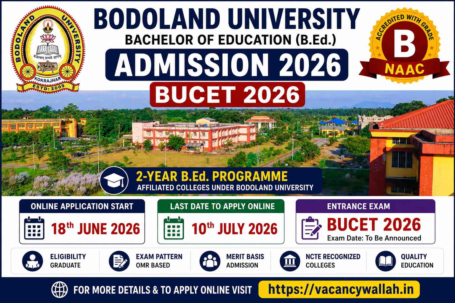Bodoland University B.Ed Admission 2026: BUCET Entrance Test, Eligibility, Seat Distribution & Apply Online