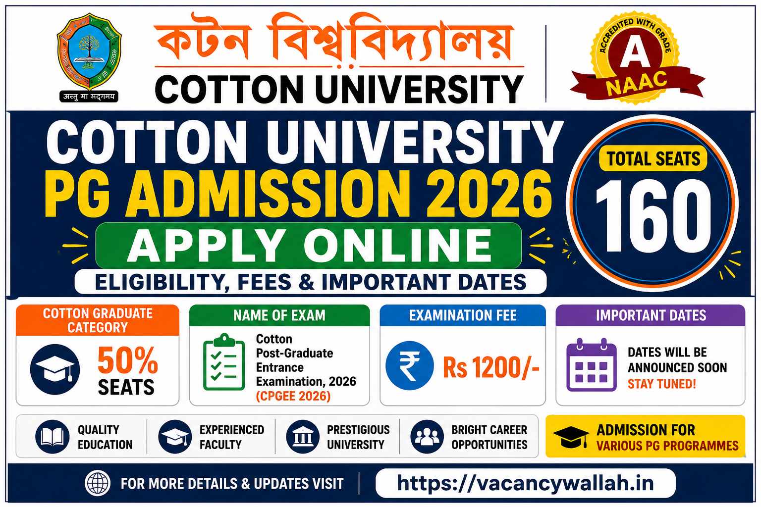 Cotton University PG Admission 2026: 160 Seats Across 7 Programmes, Apply by June 22