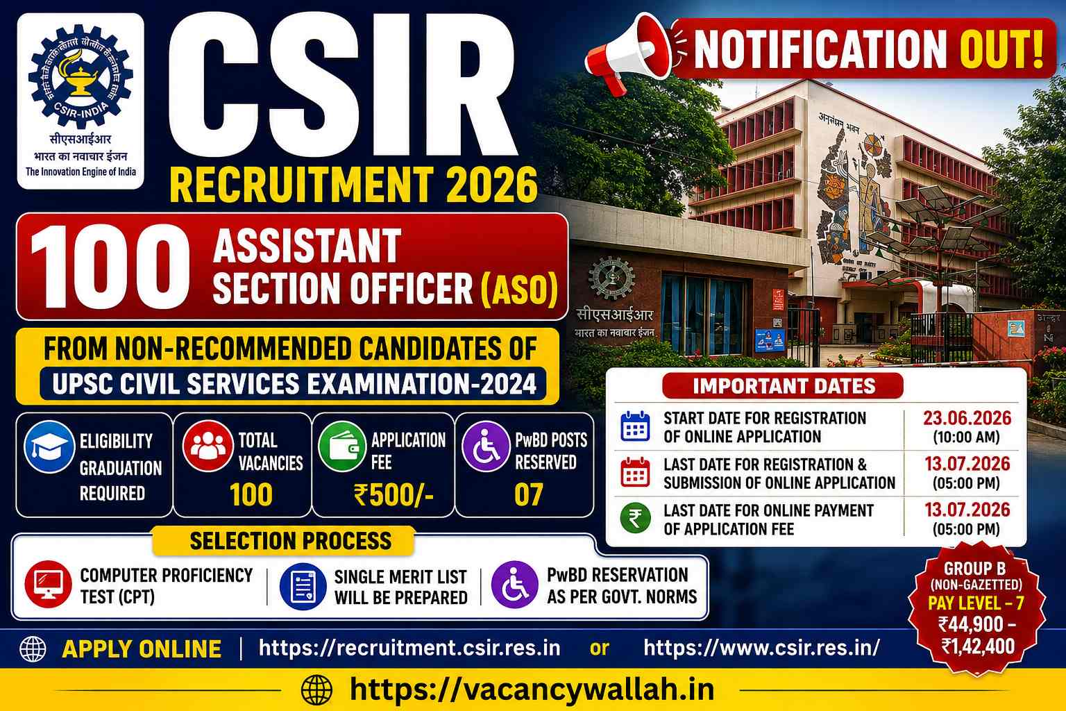 CSIR ASO Recruitment 2026 Notification Out: Apply Online for 100 Assistant Section Officer Vacancies, Check Eligibility, Salary & Selection Process