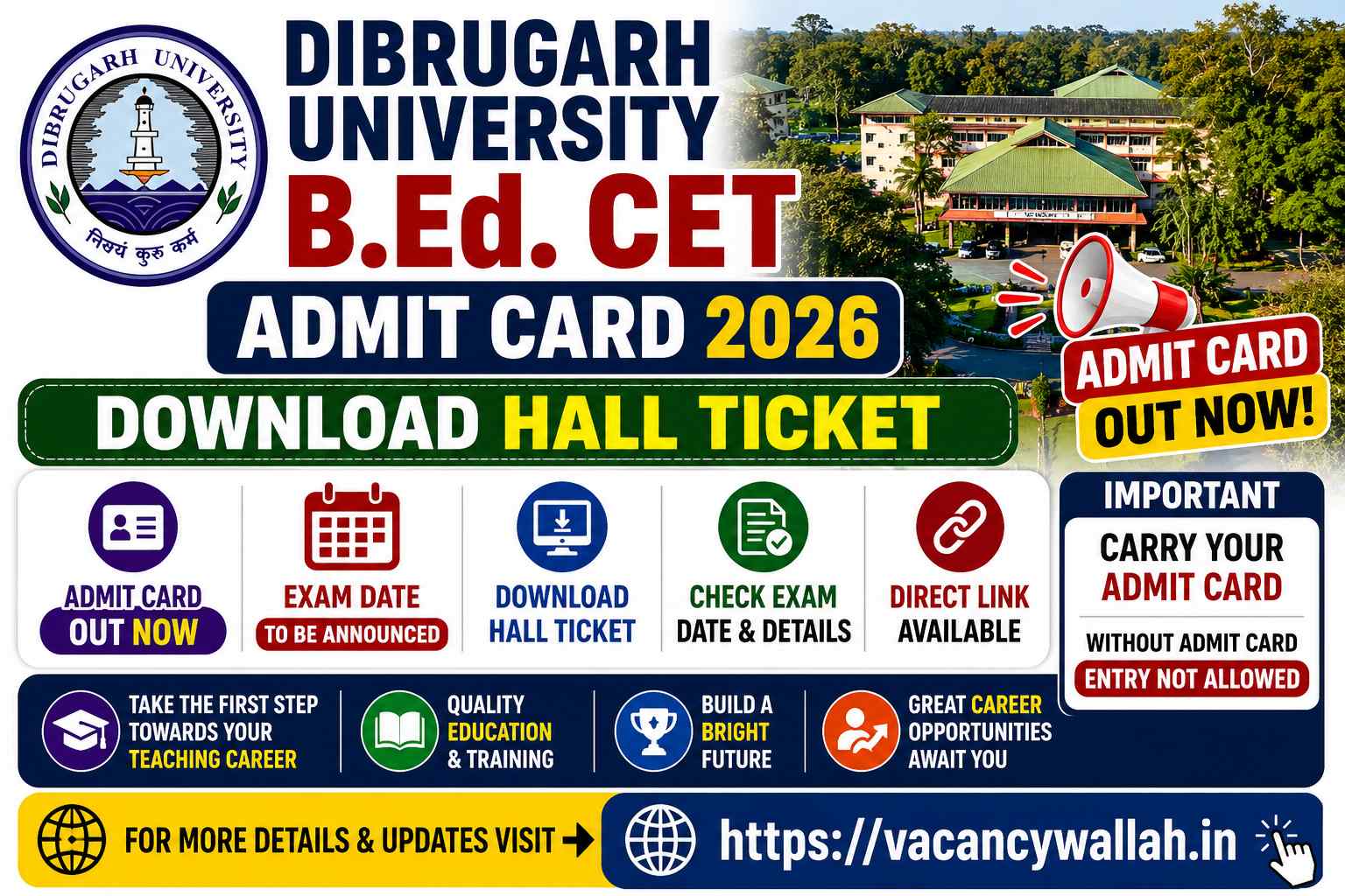 Dibrugarh University B.Ed. CET Admit Card 2026 Out: Download Admit Card, Check Exam Date, & Direct Link