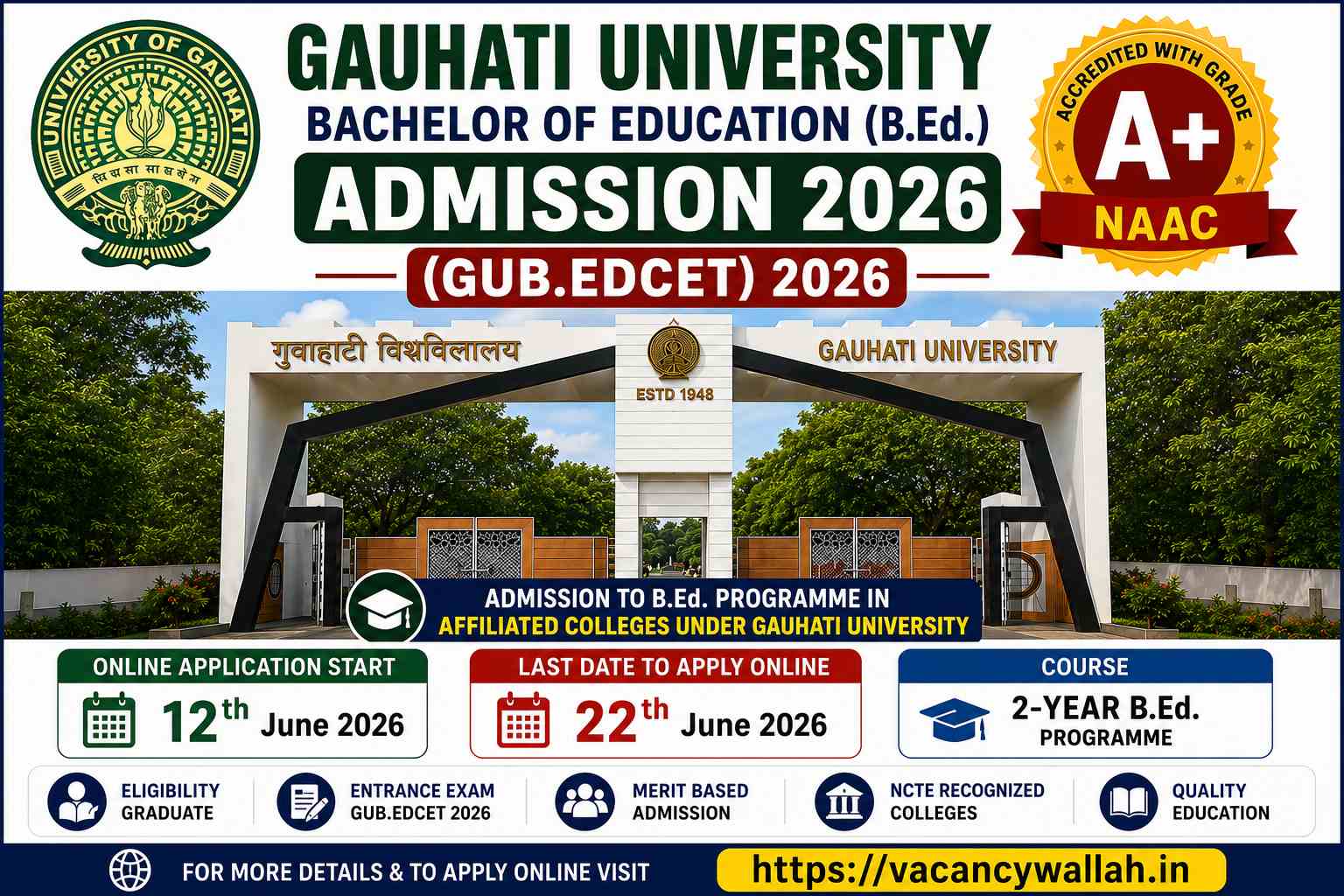 GUBEDCET 2026 Apply Online – Gauhati University B.Ed Admission, Eligibility, Exam Date, Fees & Last Date
