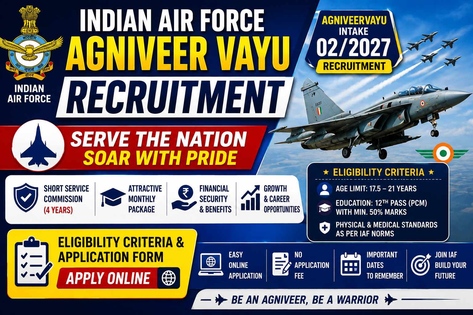 Indian Air Force Agniveervayu Intake 02/2027: Apply Online by July 26 for 4-Year Defence Career