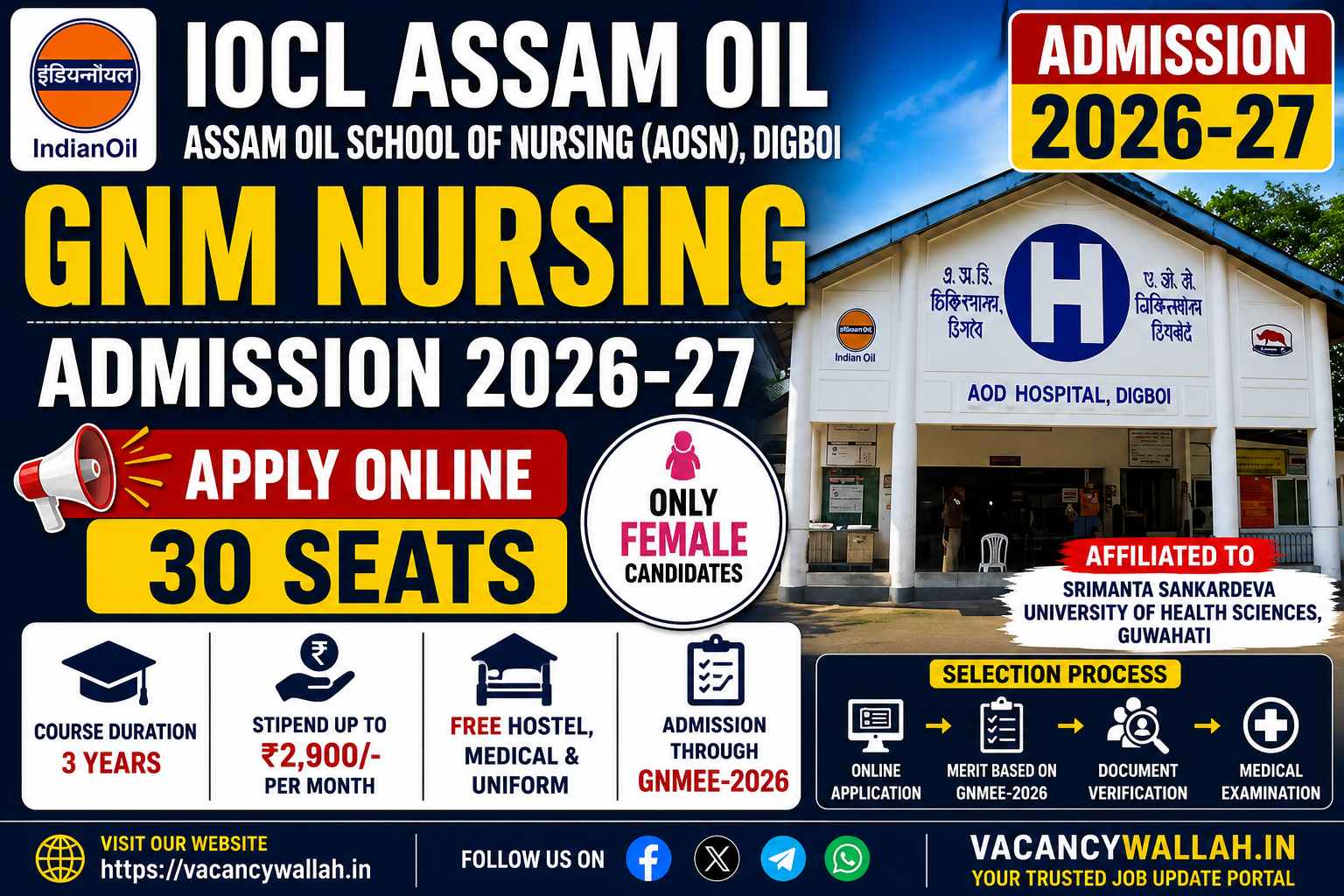 IOCL GNM Nursing Admission 2026 Notification Out – Apply Online for 30 Seats in Assam