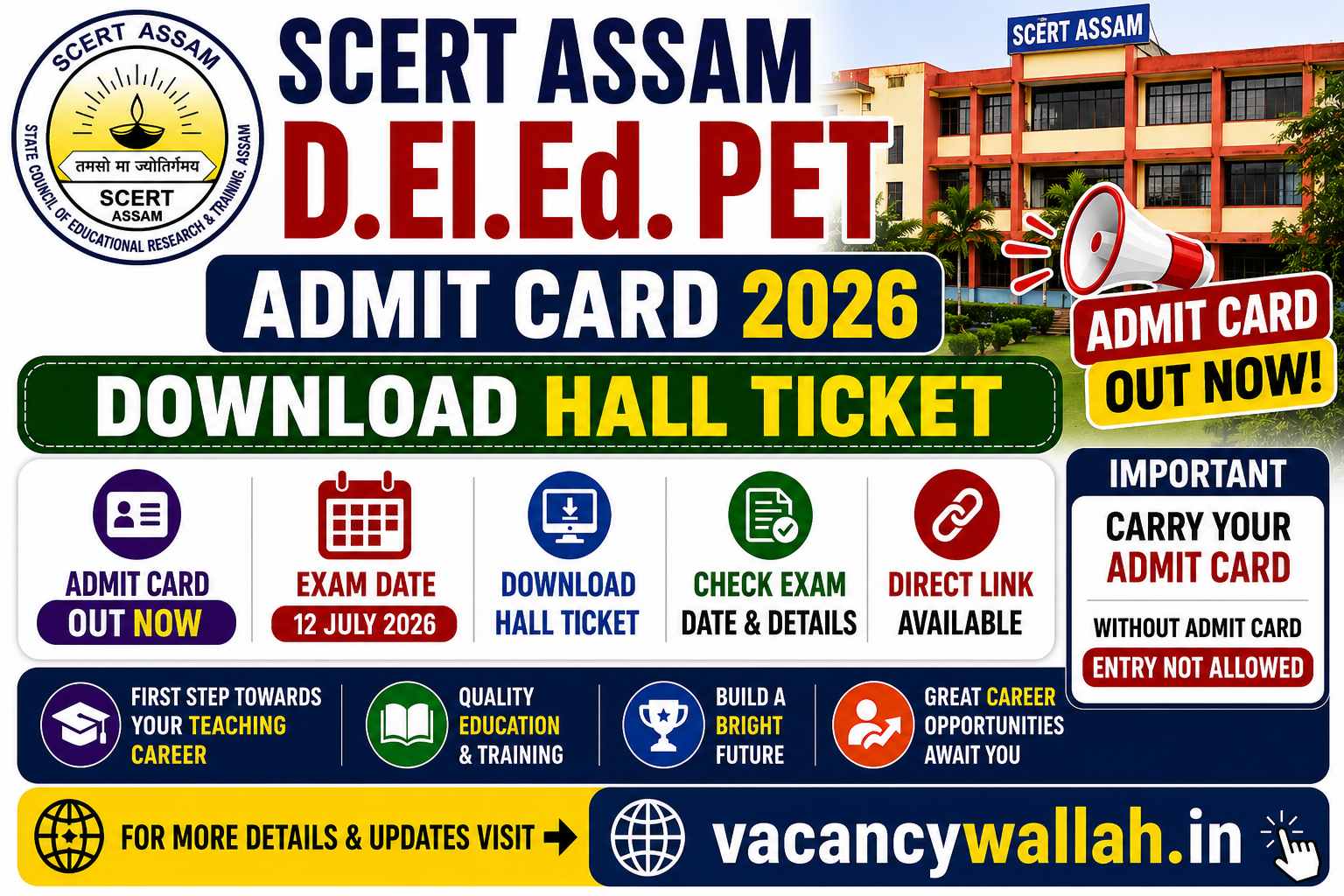 SCERT Assam D.El.Ed Admit Card 2026 Released – Download Now for July 12 Exam