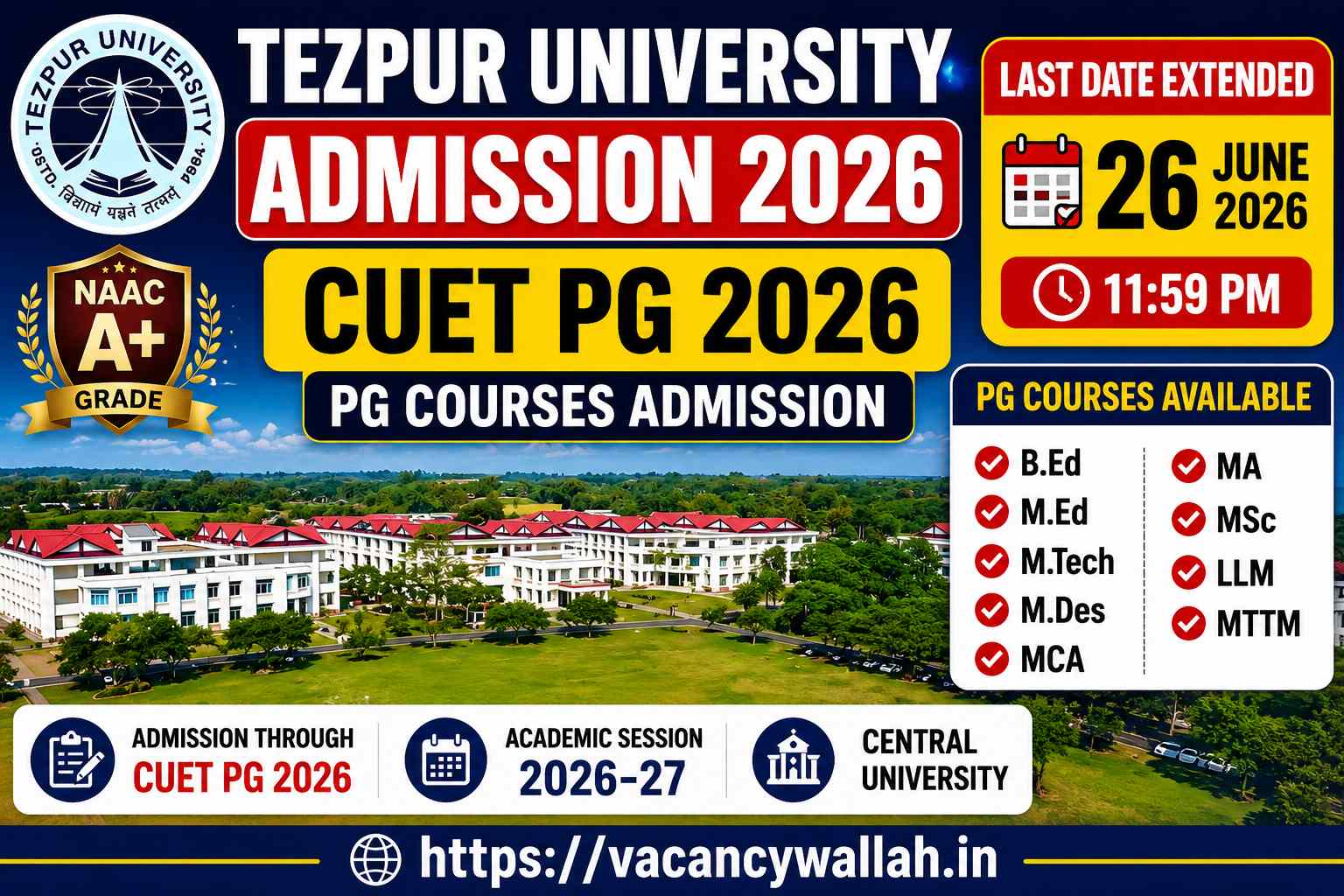Tezpur University Admission 2026 Through CUET PG: Apply Online for PG Courses, Eligibility, Merit List & Last Date Extended